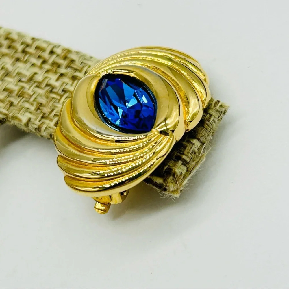 Swarovski Blue Crystal Gold Earrings